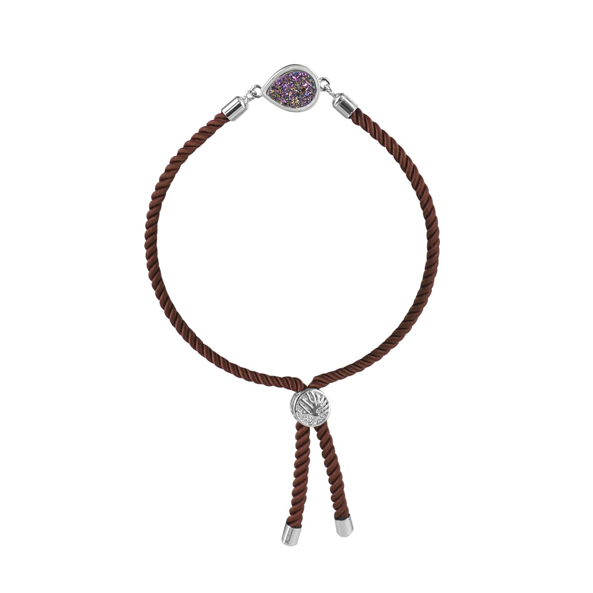 Bracelet cordon fantasie marron et acier argenté