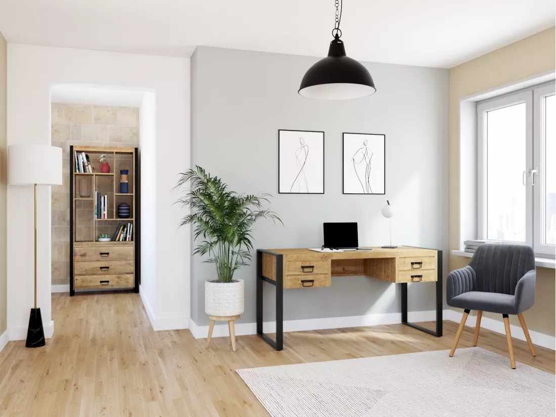 Chaise avec accoudoirs en velours et métal effet bois - Gris - ELEANA