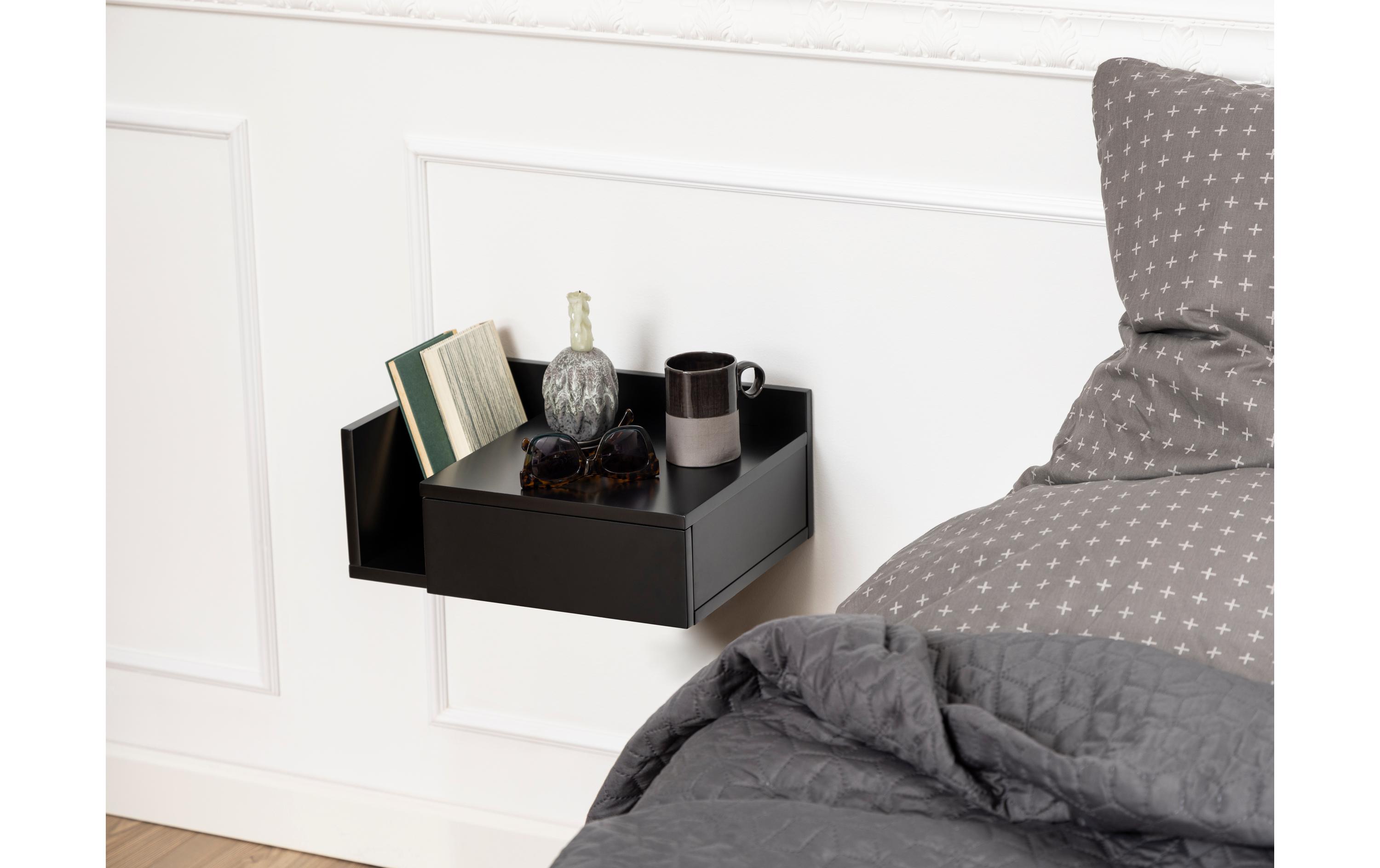 Nachttisch Ashlan 40 cm x 16.5 cm, Schwarz glanzBeistelltisch