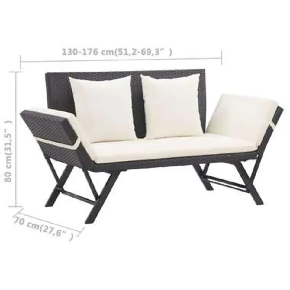 vidaXL - Ligbed - Zwart - Poly rattan