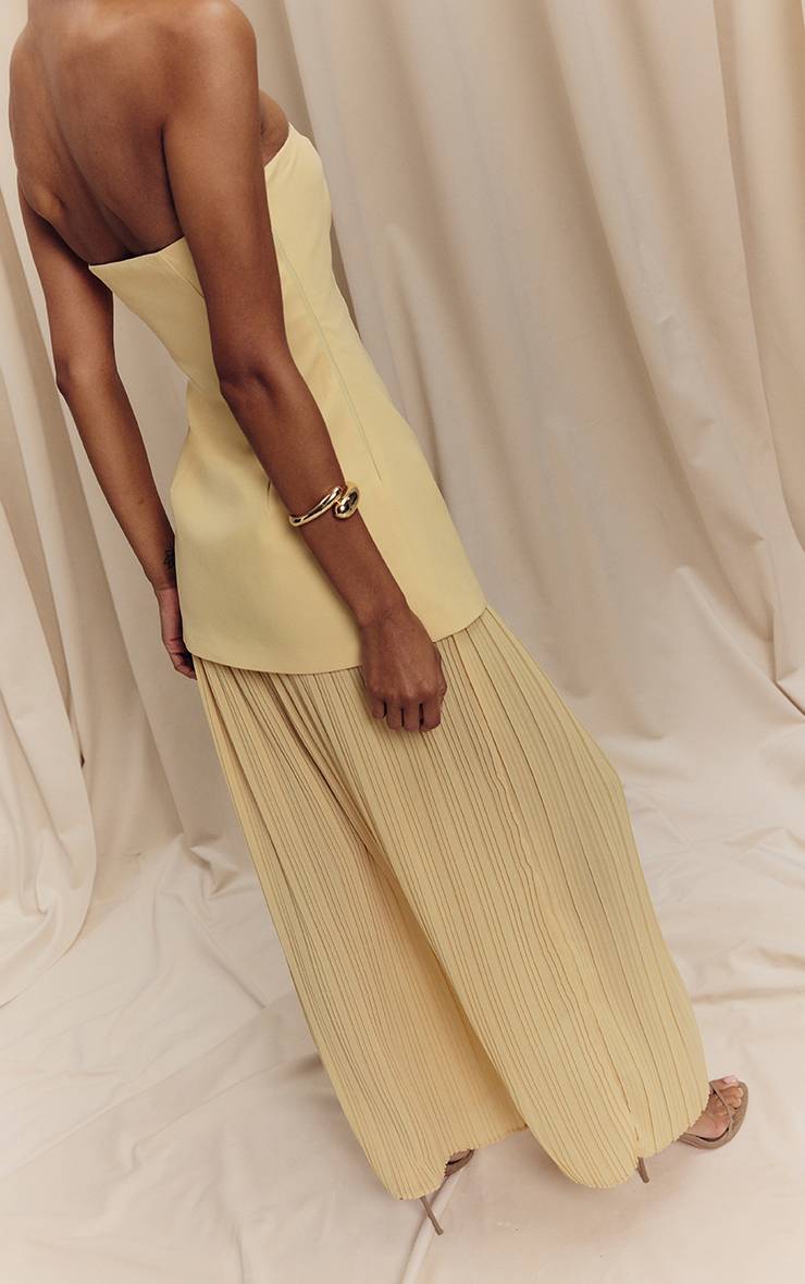Citron Robe Maxi Bandeau À Jupe Plissée En Mousseline Avec Panneaux