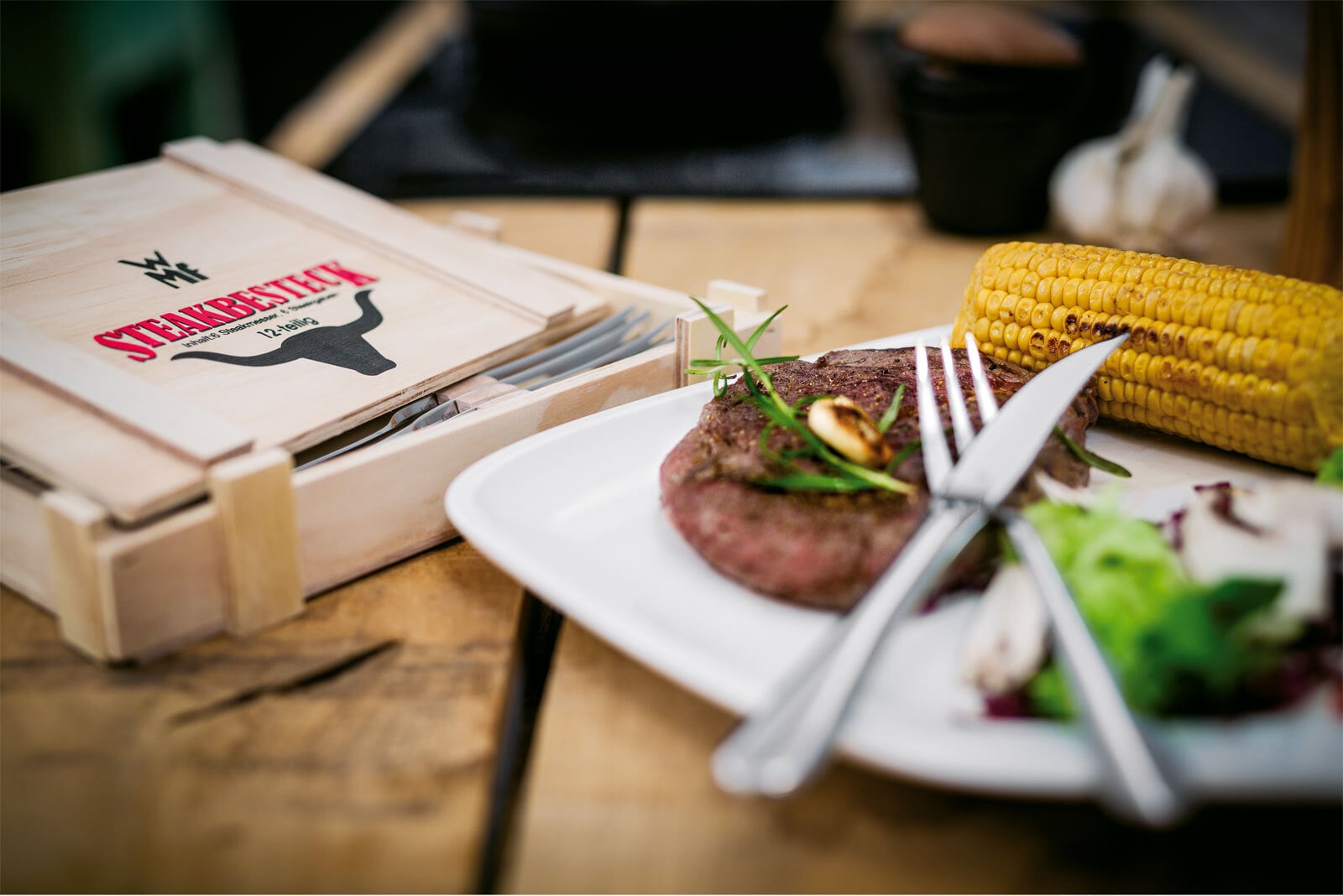 WMF Besteckset Steak 12-teilig Holz /Edelstahl silberfarbig