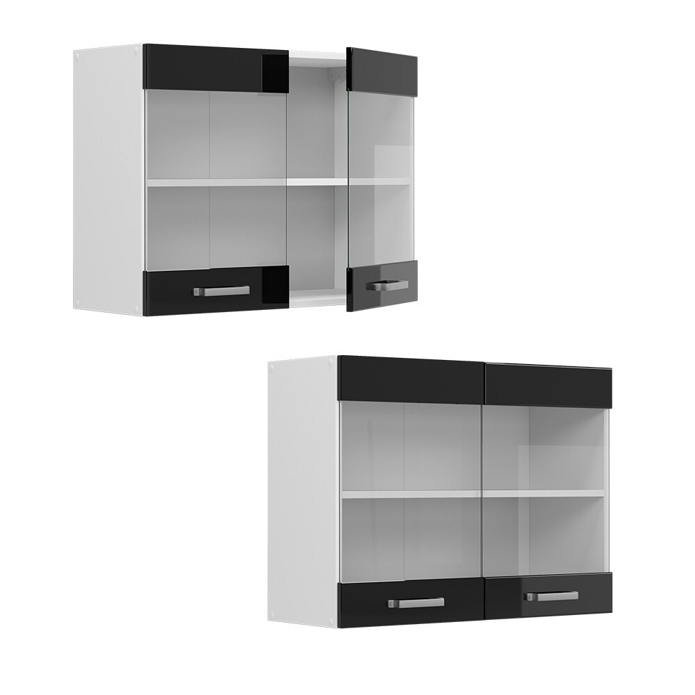 Vicco Glashängeschrank Küchenschrank R-Line Solid Weiß Schwarz 80 cm modern