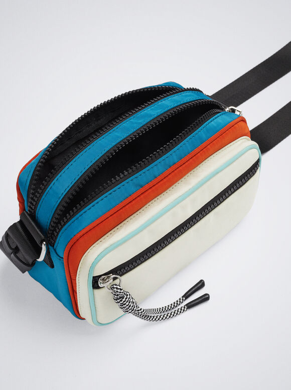 Bolsa de ombro em nylon com blocos de cores - Multicolorida