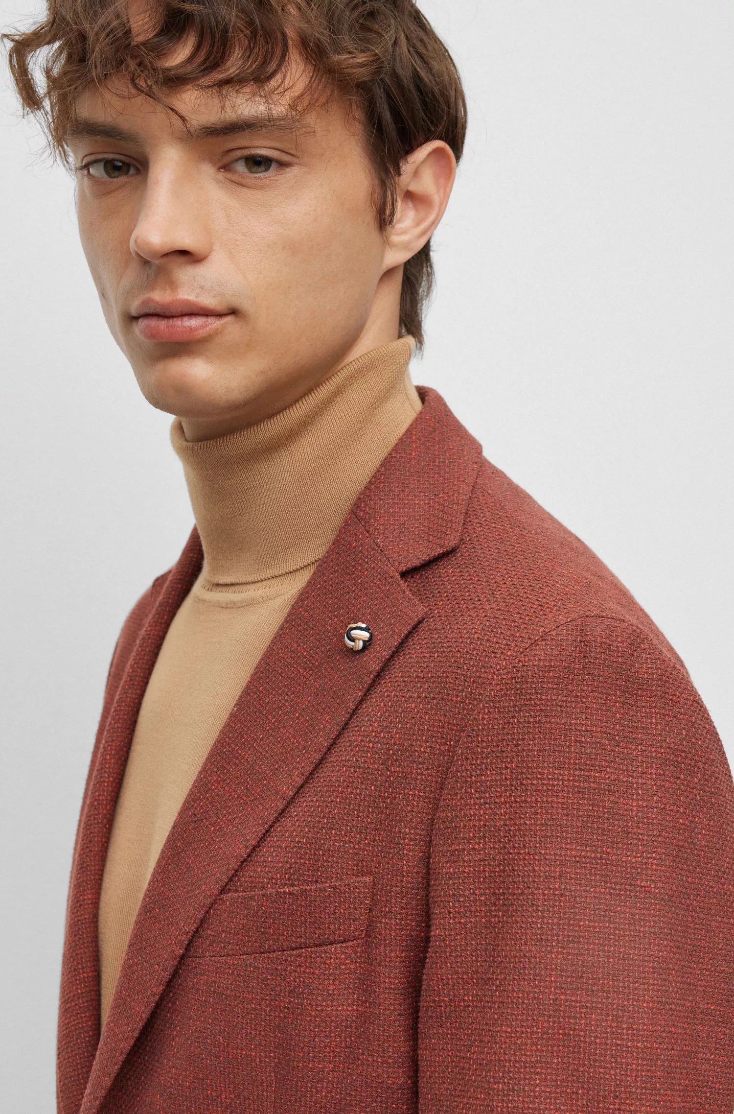 Jaqueta slim fit BOSS preta com microestampa em mistura de algodão.