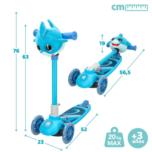 Skate Para Niños 3 Ruedas Tiburón K3yriders