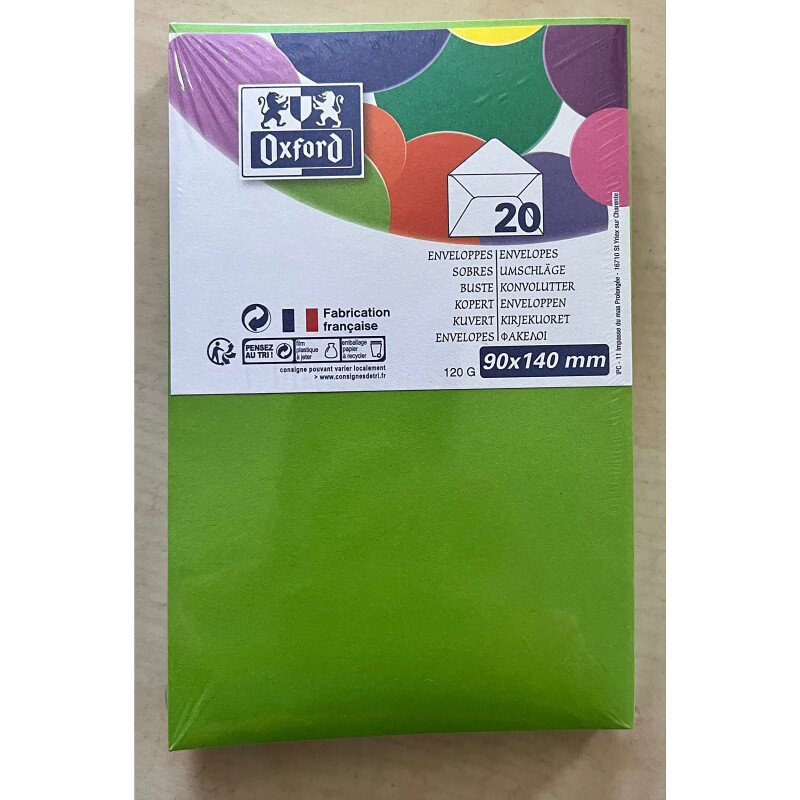 Paquet D'EnveloPPes Oxford 90X140 X20 Vert Anis