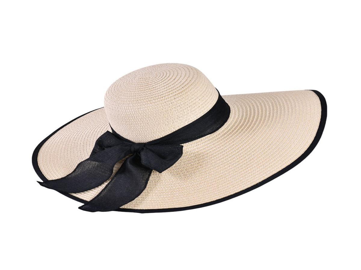 Decopatent Zonnehoed Dames - Met Zwarte Strik - Naturel