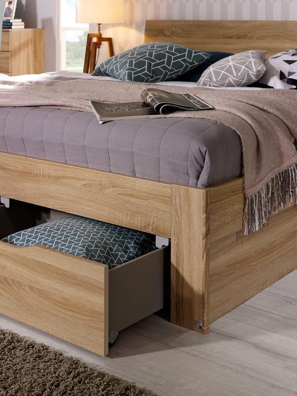 Rauch Möbel Flexx Bett Stauraumbett in Eiche Sonoma, Holz, mit 3 Schubladen als zusätzlichen Stauraum Liegefläche 180 x 200 cm Gesamtmaße Bett BxHxT 185 x 90 x 209 cm