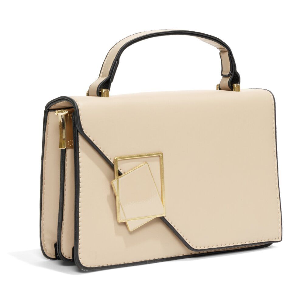 Sac à main simili beige et noir avec bandoulière amovible 19,5x7,5xH13cm