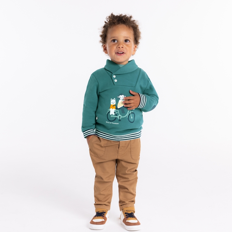 Sweat col croisé animaux bleu bébé garçon