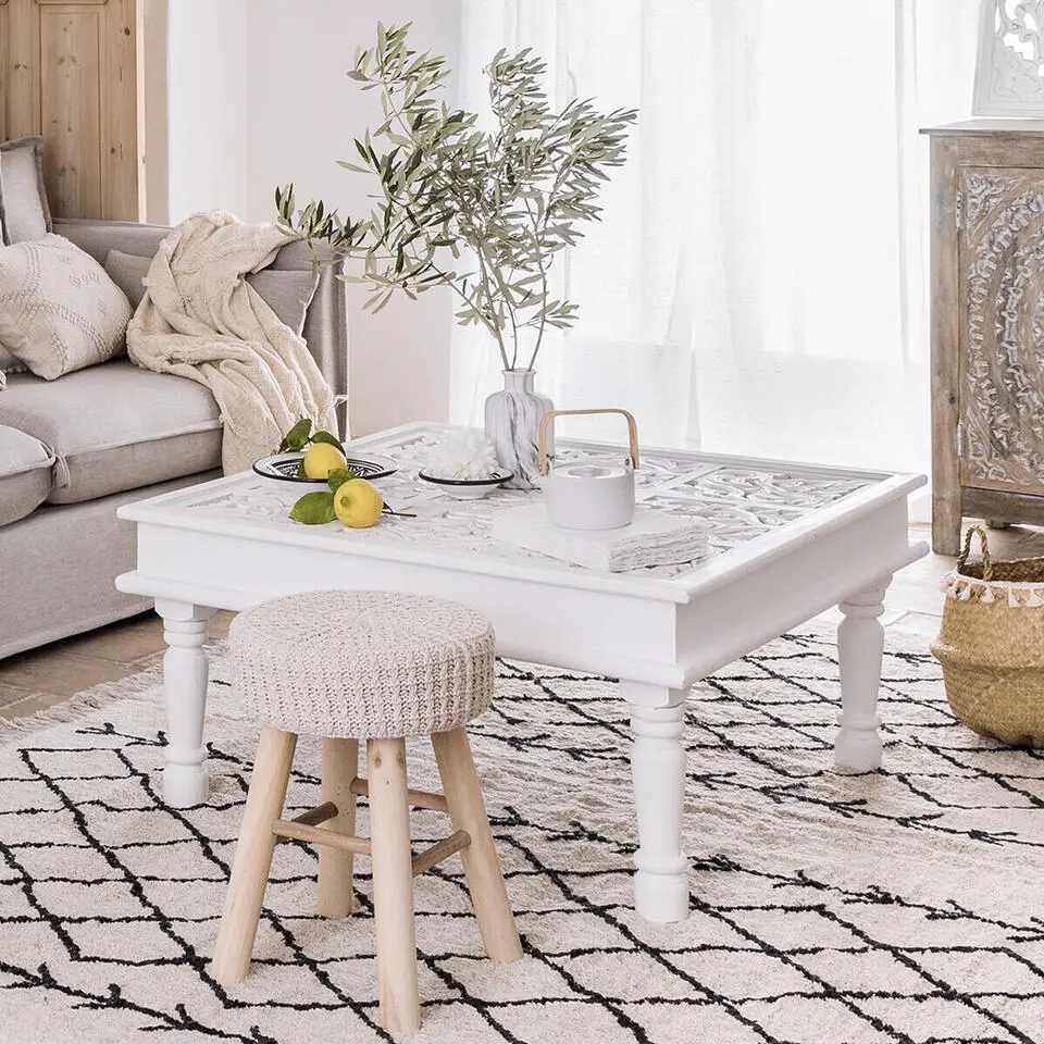 Atmosphera Ribcord krukje - beige - hout/stof - D31 x H43 cm