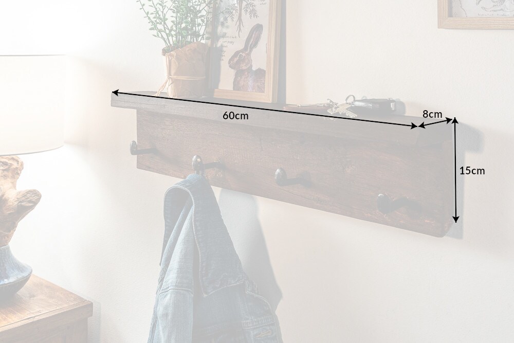 riess-ambiente Wandgarderobe HEMINGWAY - 60cm natur recyceltes Teakholz mit Ablage massiv