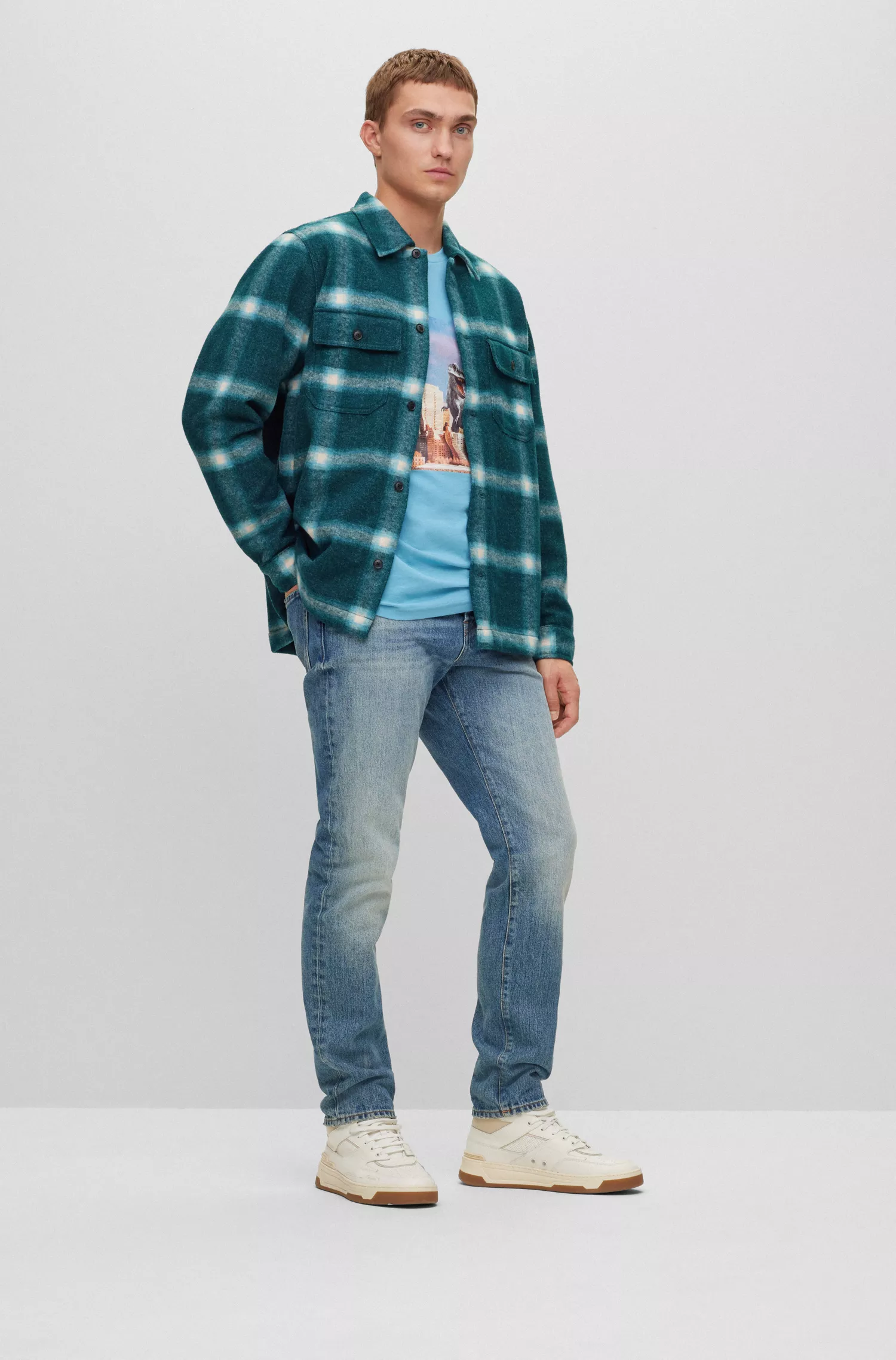 Camiseta BOSS laranja em malha de algodão com estampa da nova coleção