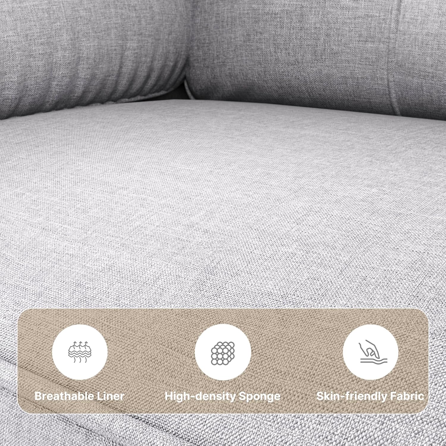 Xbro Couch 2 Sitzer, Kleine Sofa 2 Sitzer mit Armlehne und Seitentasche, Modernes Stoffcouch für Wohnzimmer,Wohnung,Büro,Einfache Montage, 144 x 77 x 77 cm, Hellgrau