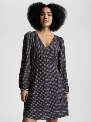 Vestido curto com decote em V e estampa de bolinhas