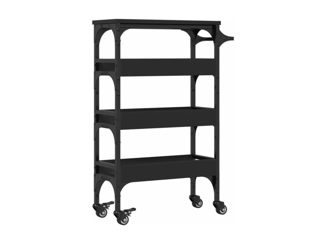 Chariot de cuisine noir 53x20x76 cm bois d'ingénierie