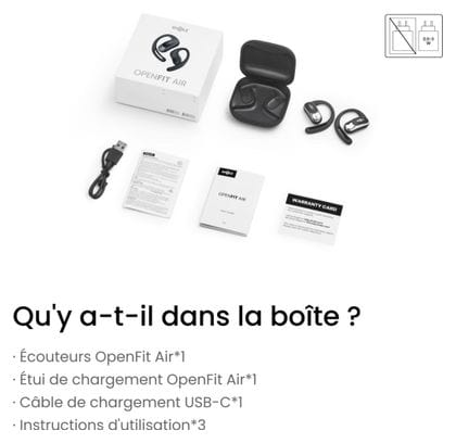 Écouteurs sans fil à oreilles libres Shokz OpenFit Air USB-C Noir