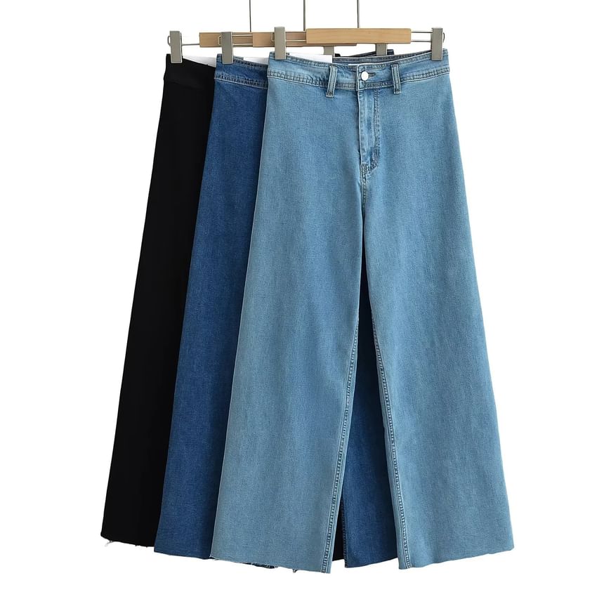 Avauntgardo - High Waist Washed Gerafelde Wijde Jeans