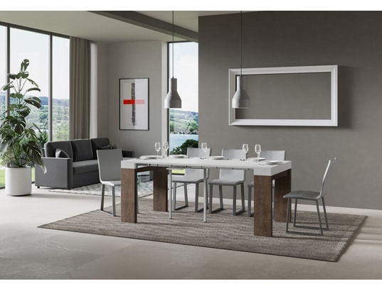 ITAMOBY - Console extensible roxell mix 90x40/300cm frêne blanc/noyer