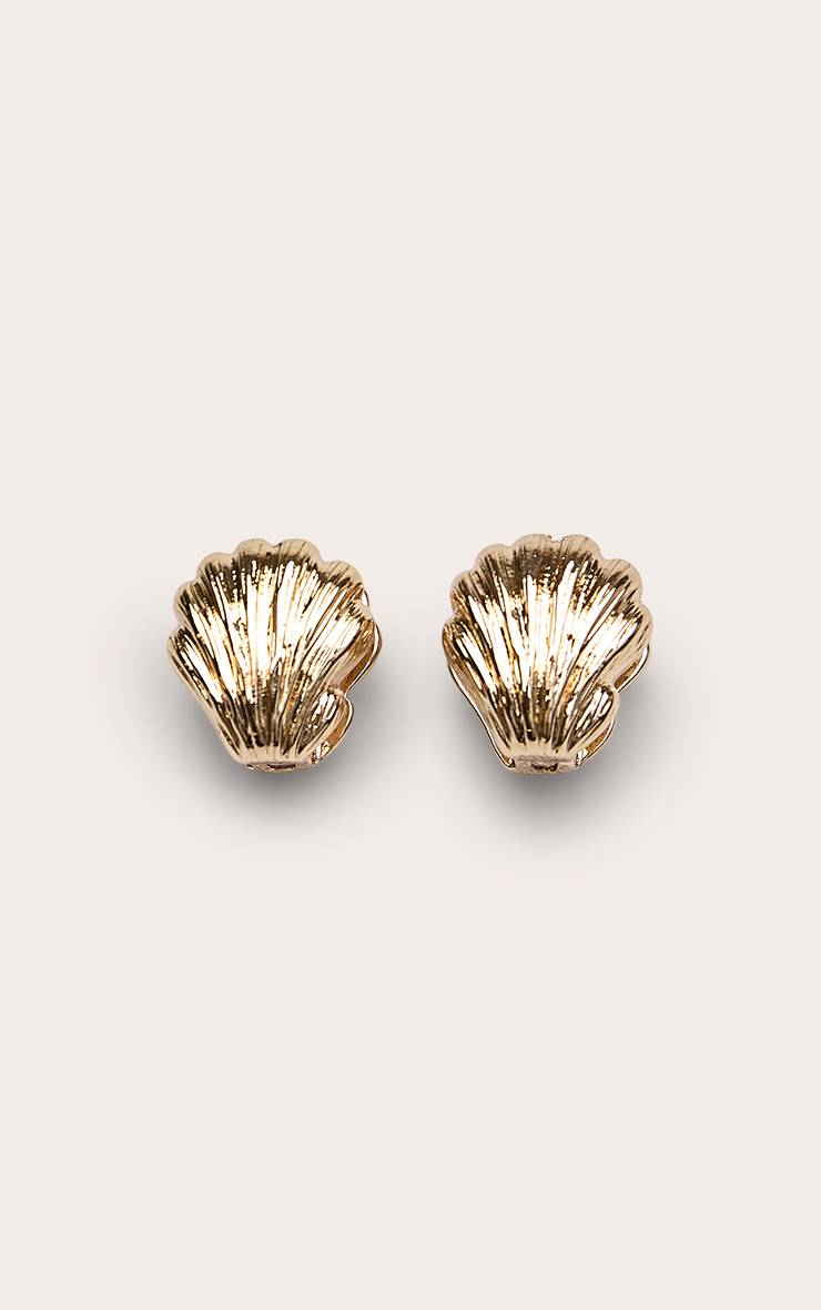 Doré Boucles D'oreilles Créoles Huggies Coquillage Lisse