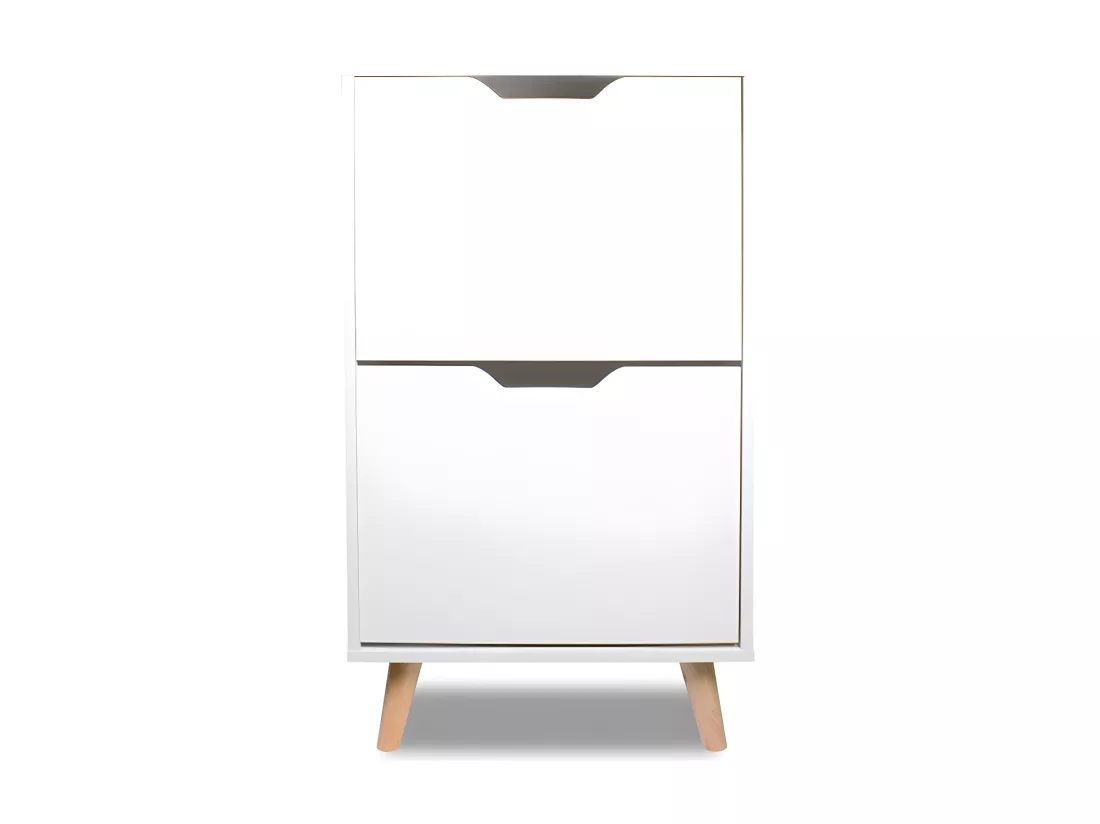 Armoire À Chaussures Design À Deux Étagères, Blanche, Avec Pieds En Bois De Pin