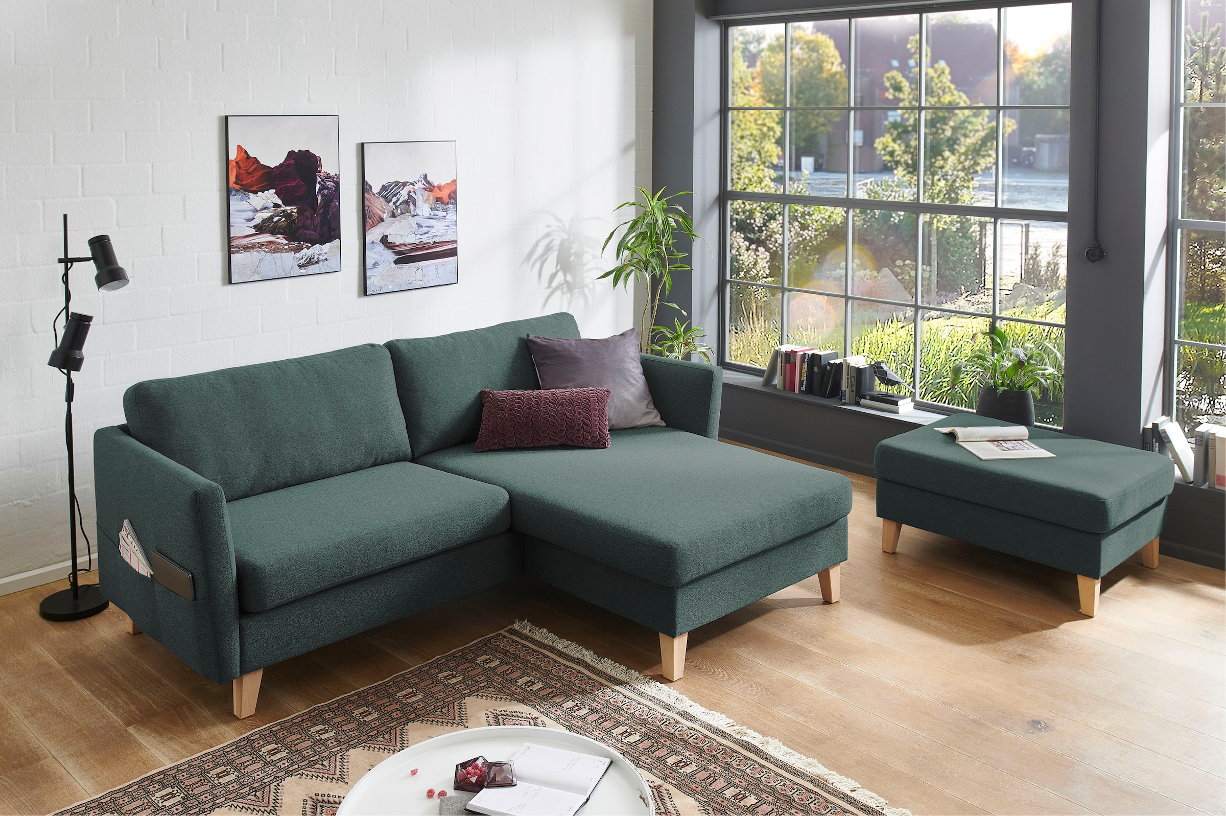ATLANTIC home collection Hocker »Mailo« Masse (BxTxH): 88x69x45 cm, mit Massivholzfüssen