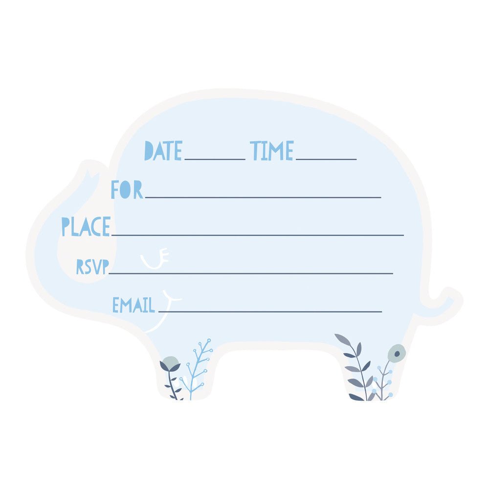 Baby Olifant Uitnodigingen Blauw 8st