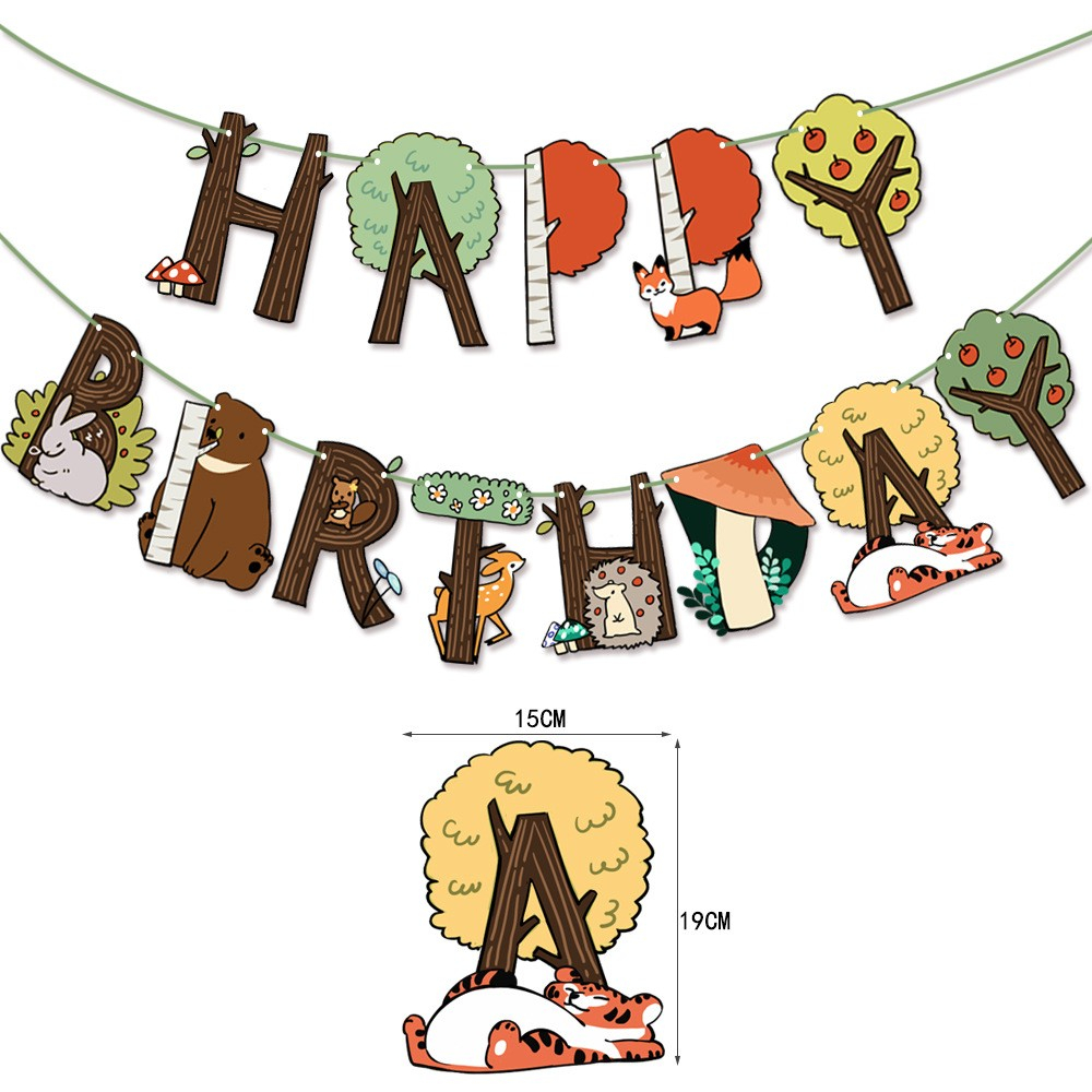 (37-tlg. Set) Happy Birthday Girlande Waldtiere Kinder Geburtstags Party Deko   Latex Ballons - Gelb / Braun