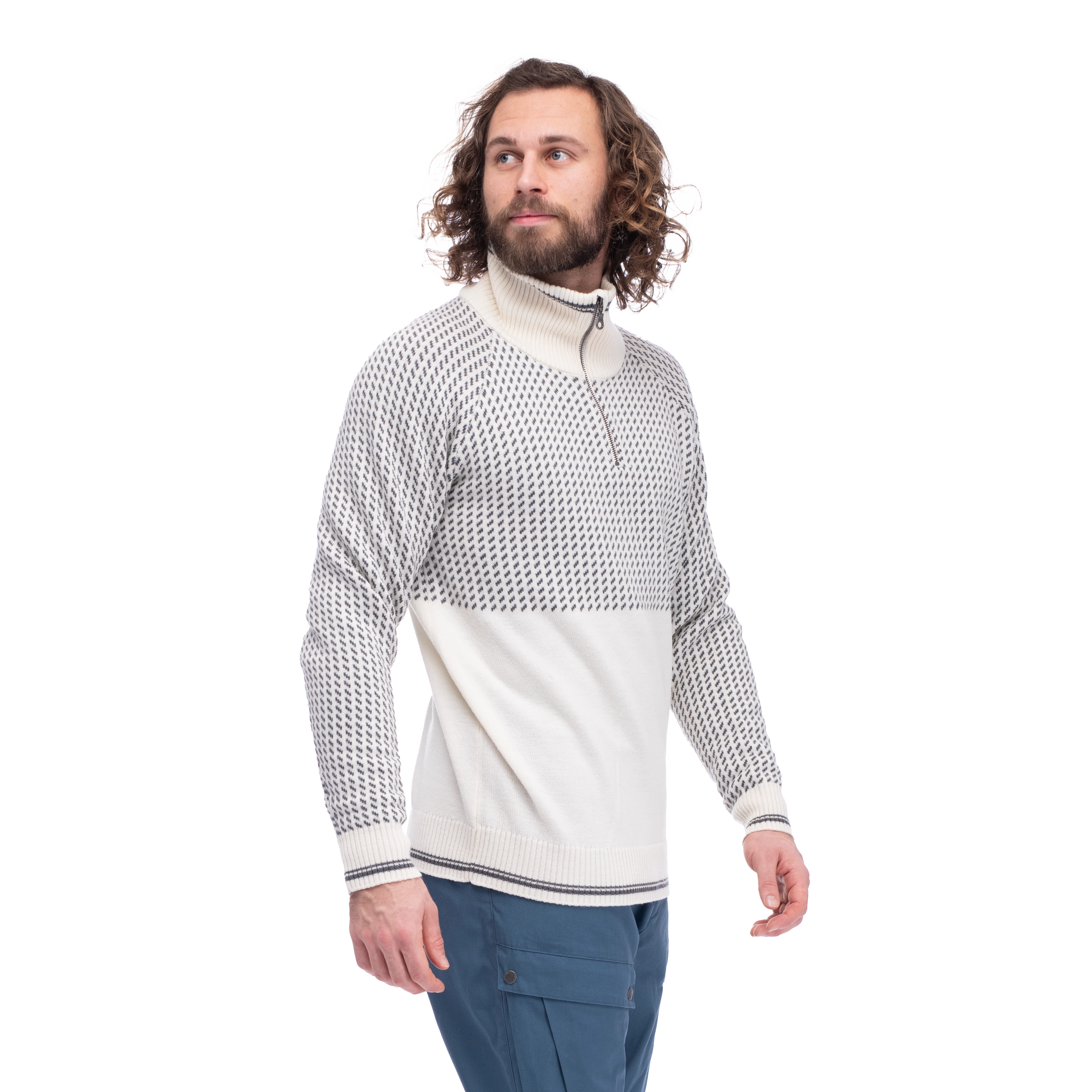 Alvdal Wool Half Zip Vanilla White / Solid Dark Grey