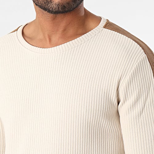 Sweat Crewneck A Bandes Beige Marron