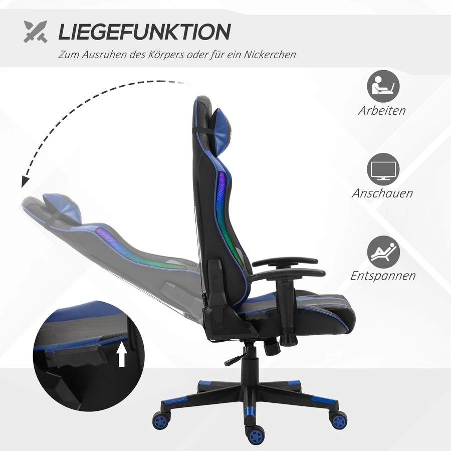 Vinsetto Gaming Stuhl mit LED-Beleuchtung schwarz, blau