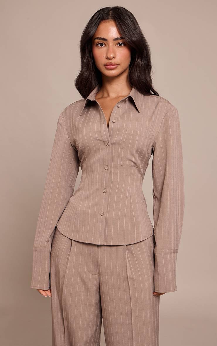 Taupe Chemise Oversize À Fines Rayures Petite