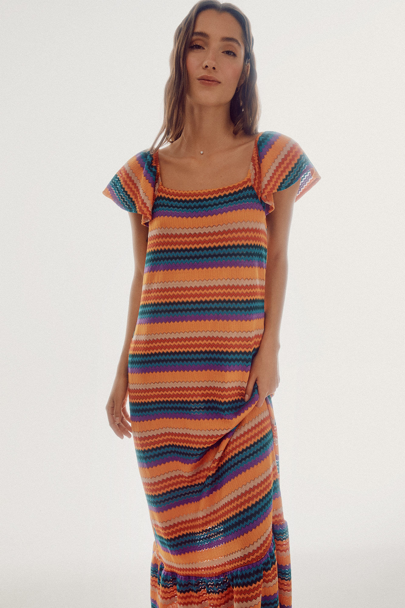 Vestido longo de tricô - Multicolorido