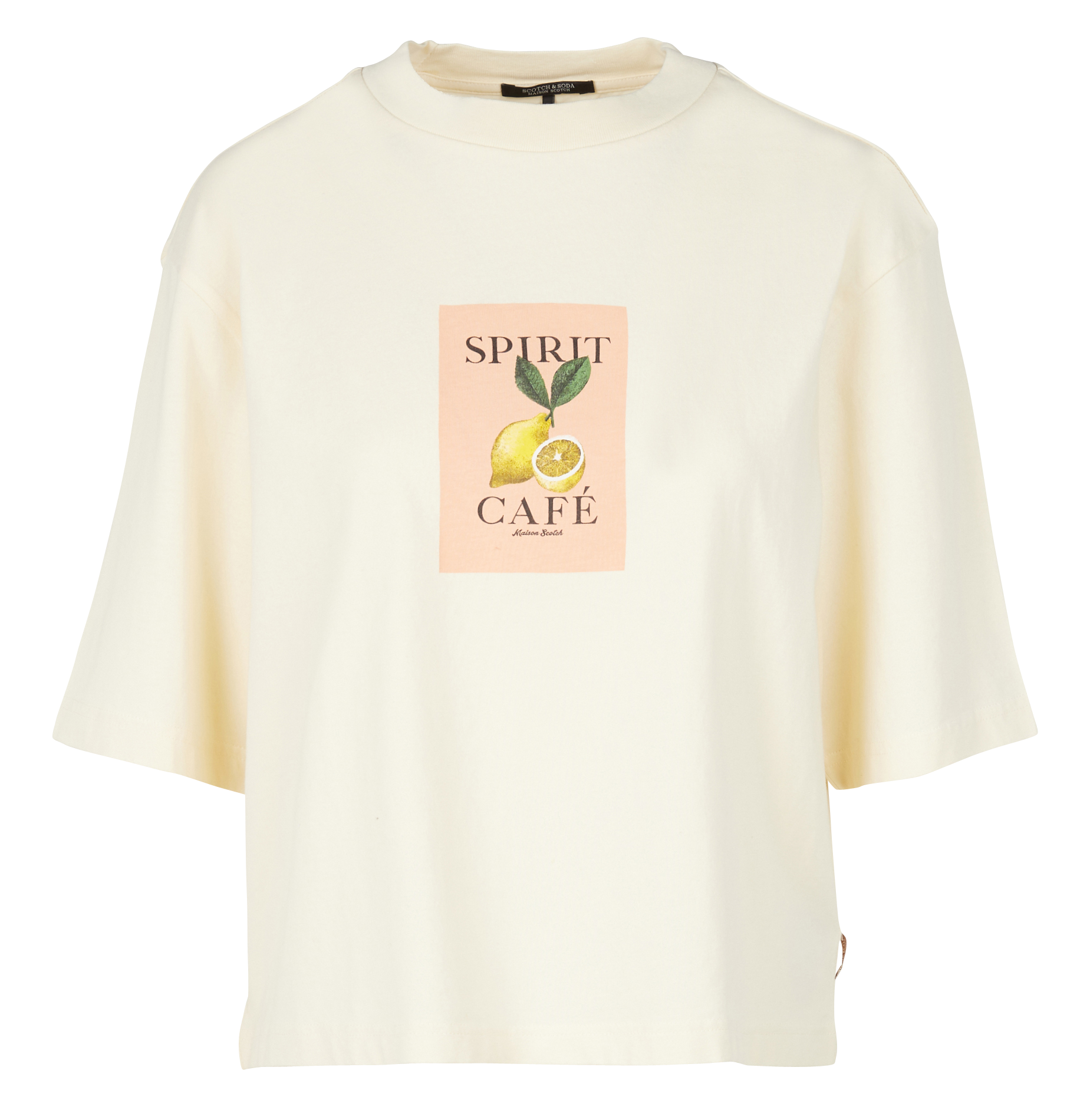 Tee-shirt col rond sérigraphié en coton organique | Beige