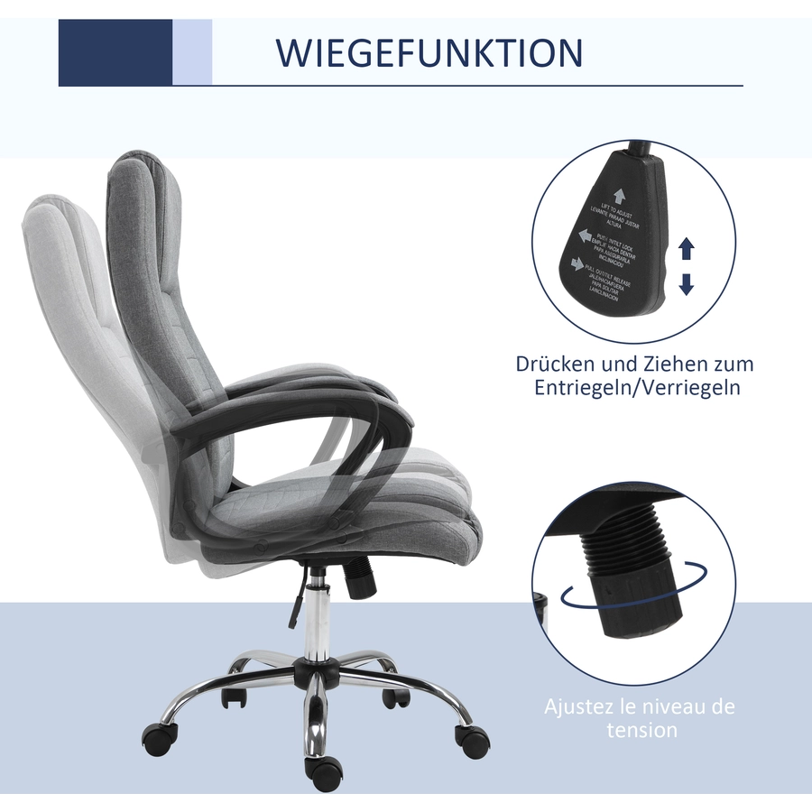 HOMCOM Bürostuhl mit Wippfunktion Grau