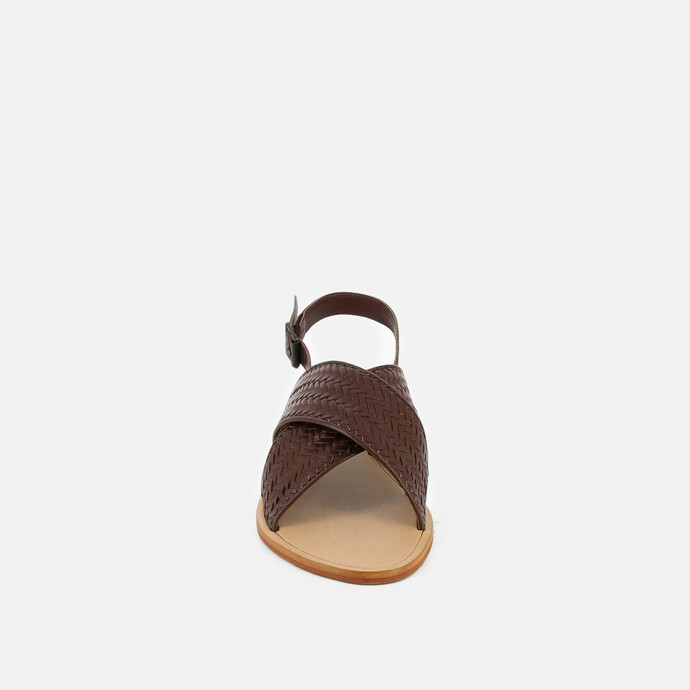 Sandales plates à larges brides  en cuir marron