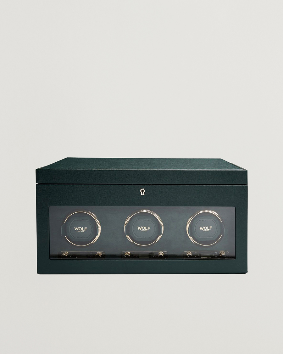 WOLF British Racing Triple Watch Winder With Storage Green