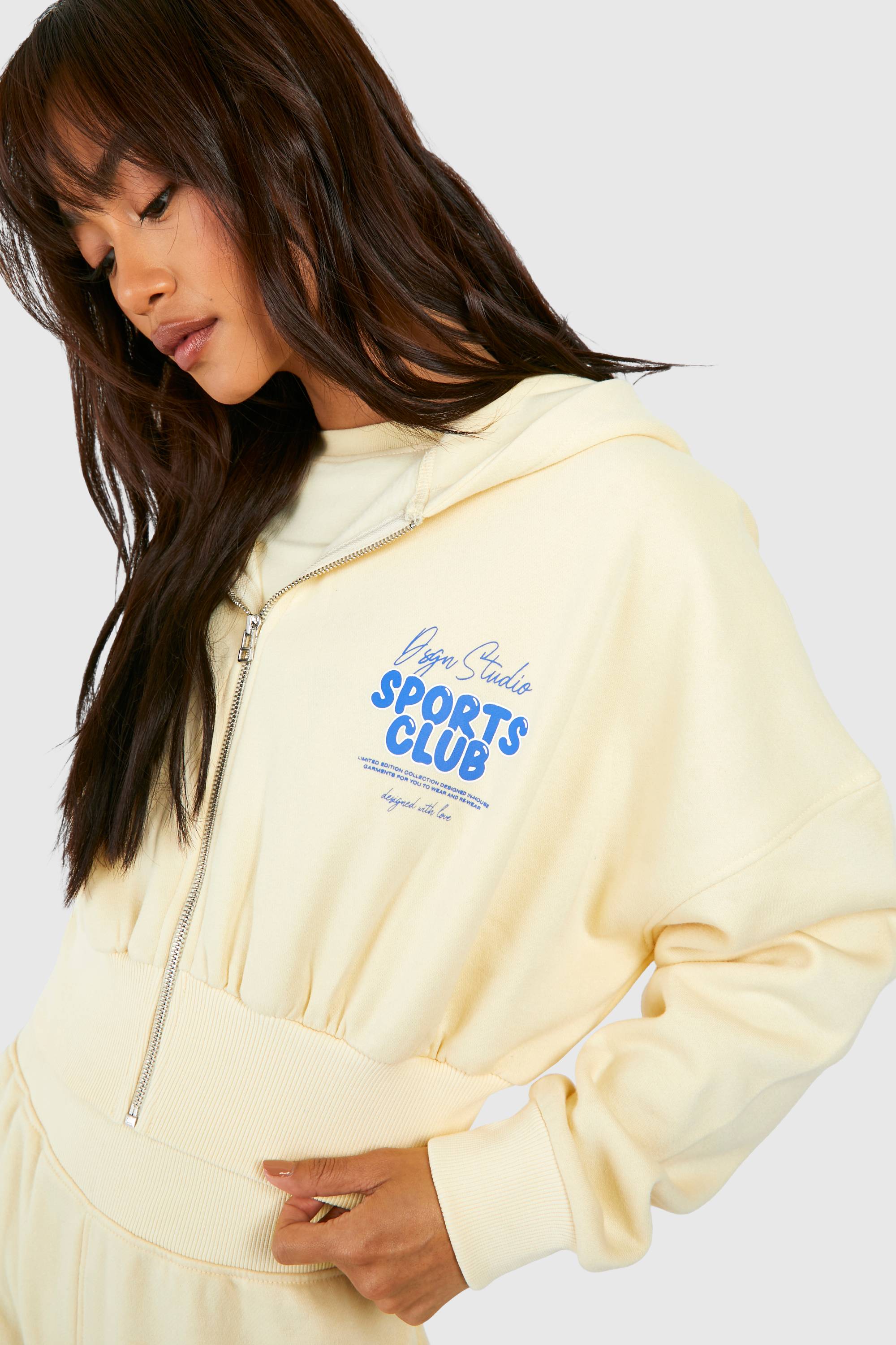 Sweat À Casynthétiqueche Zippé DSGN Studio Sports Club À Slogan Bulle Et Ourlet Profond