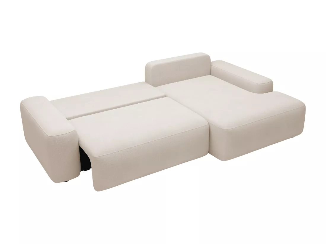 Canapé d'angle droit convertible en tissu texturé beige DAVISO