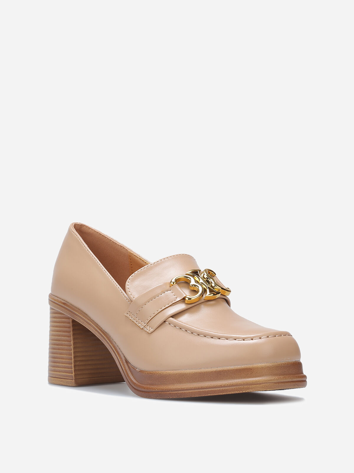 Mocassins à talon et boucle dorée- Beige