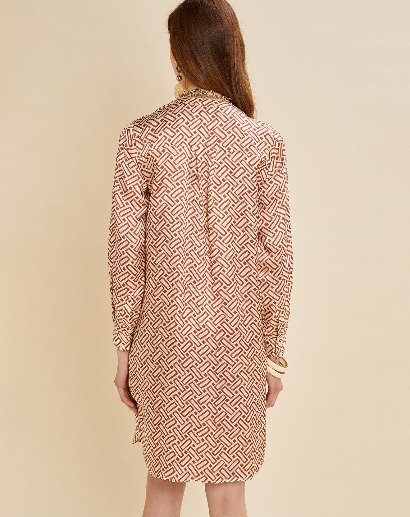 Chloé Stora Robe satinée Roya imprimée terre/écru
