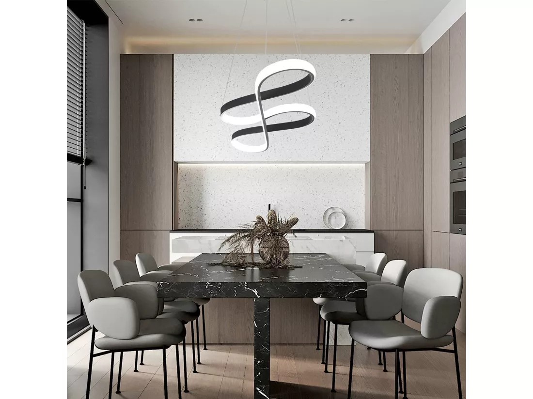 NETTLIFE Suspension LED Silicone Noir Diam.75cm Dimmable avec Télécommande Design Moderne pour Salle à Manger Étude Salon Cuisine Bureau 47W