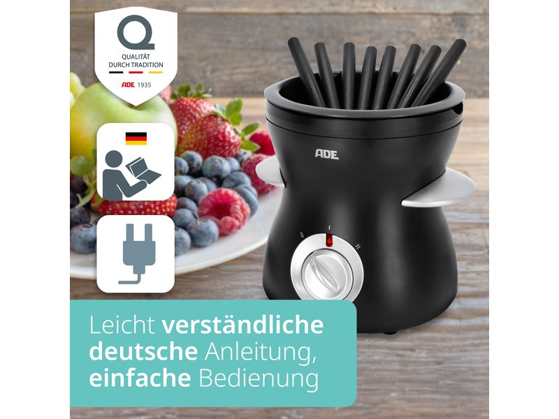 ADE Schokoladenfondue-Set KG2352 10 Teile, Schwarz Elektrisches XL Schokoladenfondue