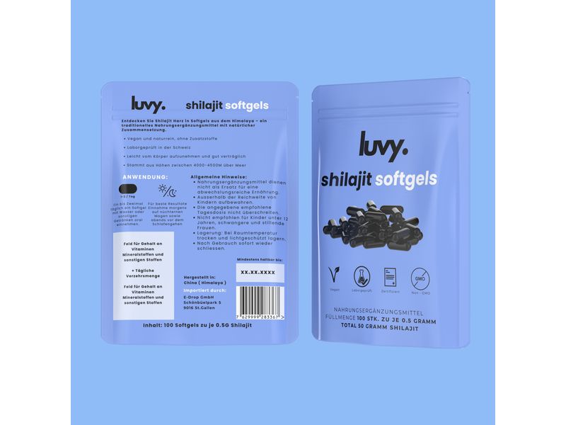 luvy Shilajit-Softgels 100 Stück 100% reines Shilajit in veganen Softgels