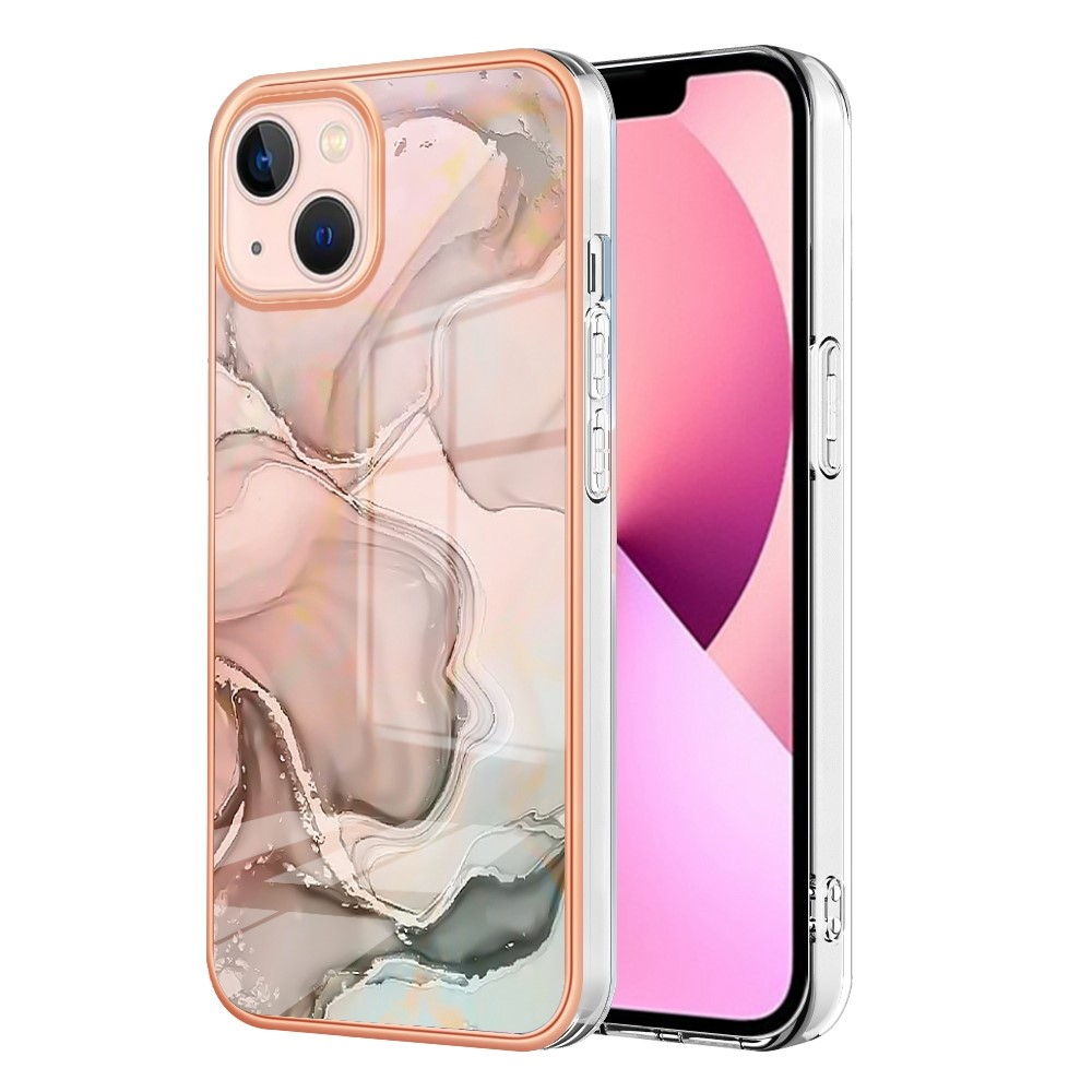 iPhone 14 Gummi Case Hülle Galvanisierter Rahmen Marble Marmor Design - Rosa / Grau / Roségold