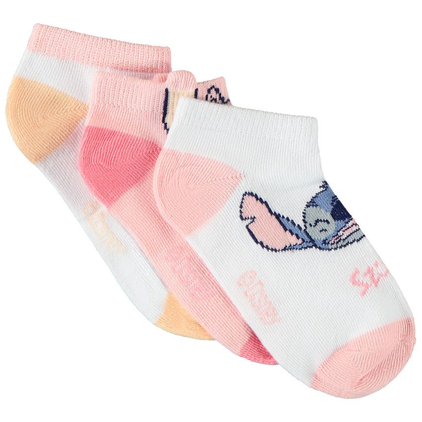 Lot de 3 paires de chaussettes courtes Stitch & Angel Disney pour fille - Blanc