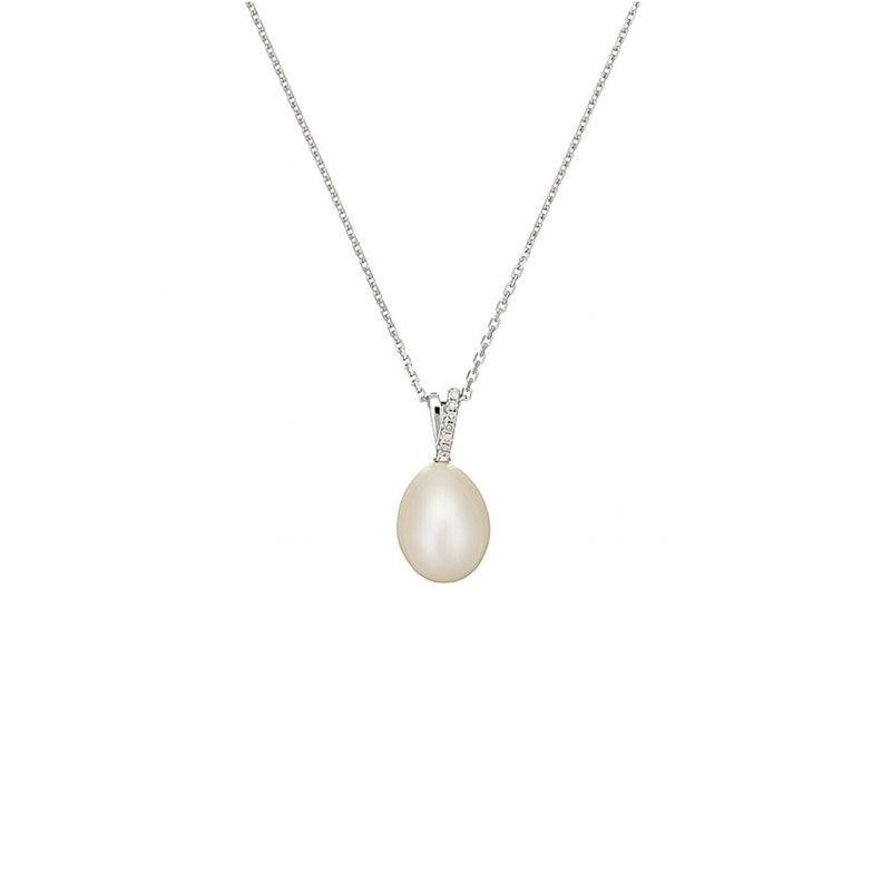 Pendentif Or Blanc Diamant et Perle