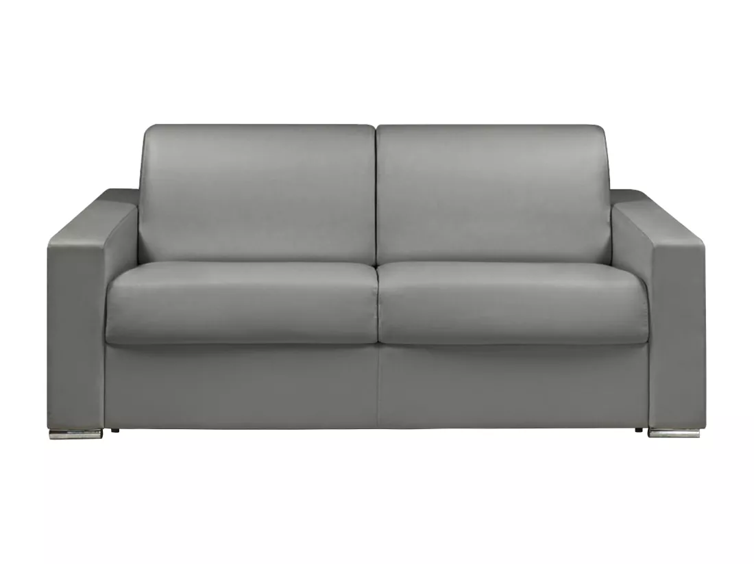 Canapé 3 places convertible express en simili gris - Couchage 140 cm - Matelas 14 cm avec mémoire de forme CALITO
