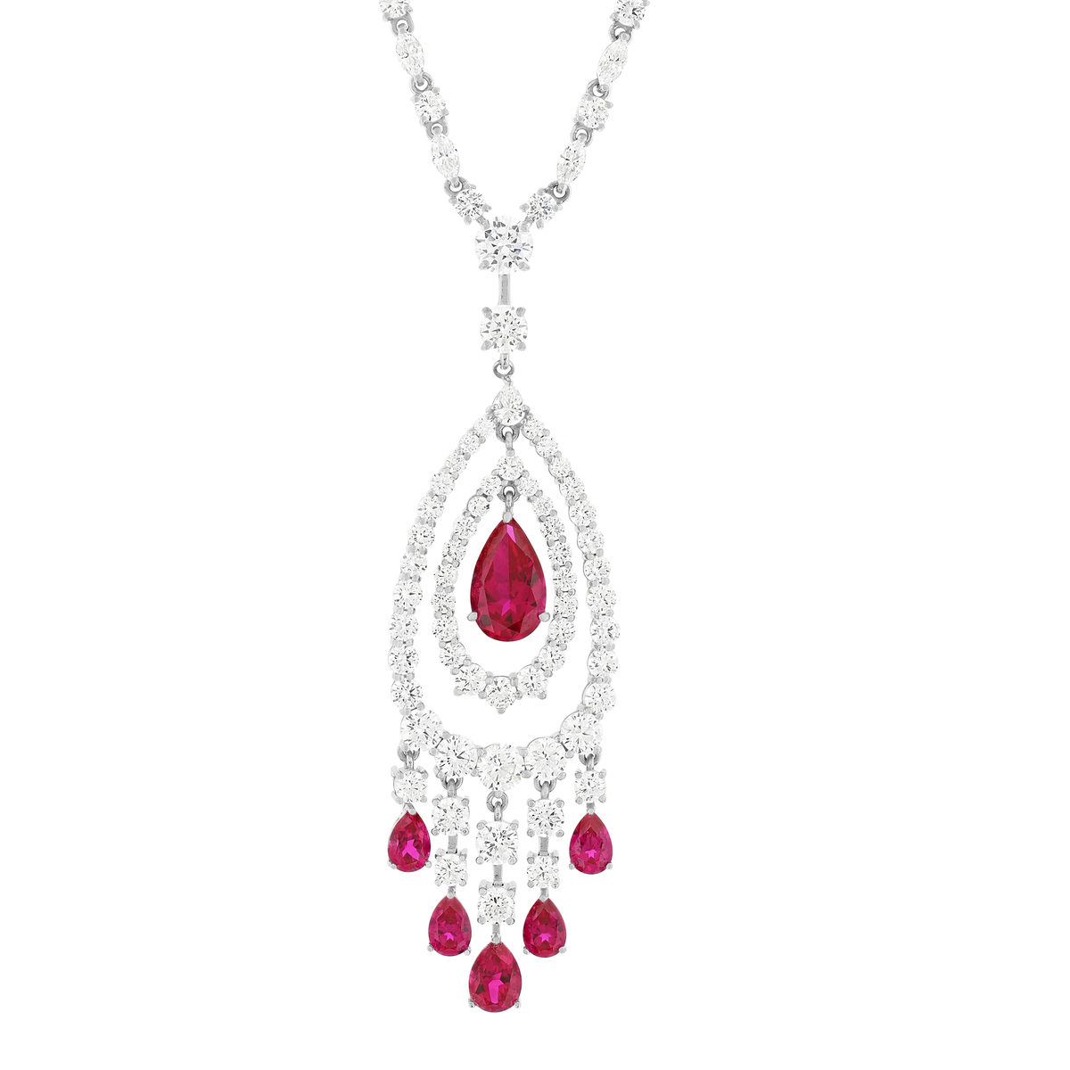 Collier argent 925, pierres synthétiques rouge zirconias 45 cm
